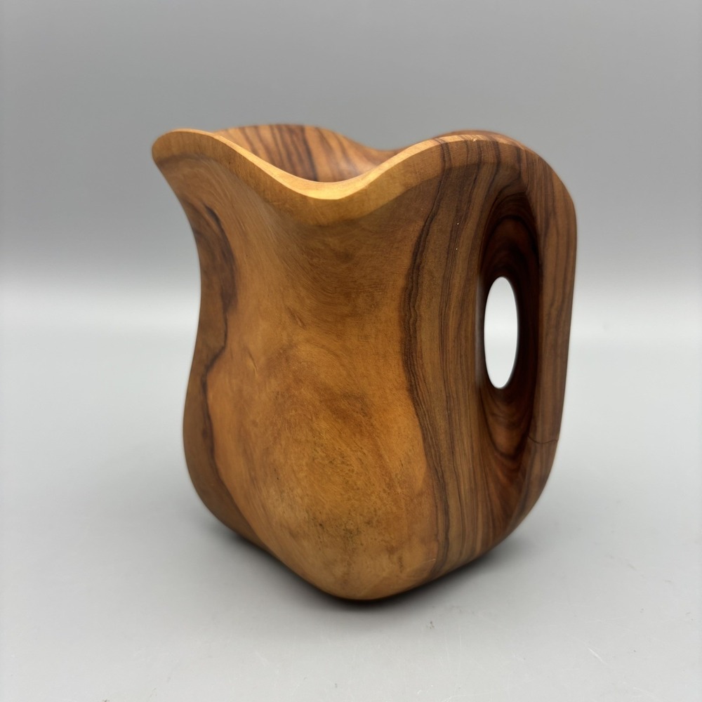 VTG‎ Pimfa Hand Carved Solid Olive Wood Pitcher Mid Century MCM BOHO 60s 70s